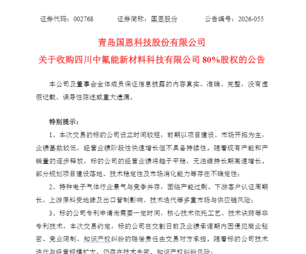 国恩股份砸15亿切入电子特气!净利近九成增长,撑不住跌停?高端化卡位战打响